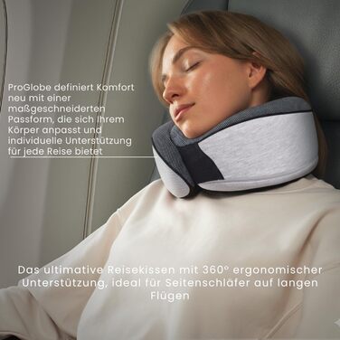 Подушка для подорожей Proglobe з Memory Foam, ортопедична, сіра. З маскою для сну та чохлом.