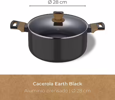 Каструля BERGNER Earth Black 28 см, алюмінієва, з антипригарним покриттям, ергономічні дерев'яні ручки, для індукції та всіх типів плит, чорна