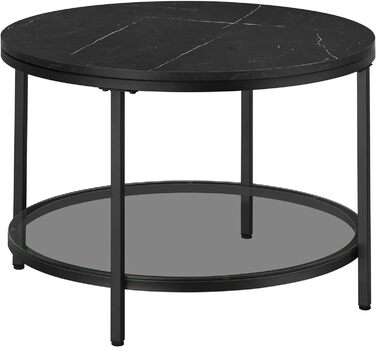 Журнальний столик, стіл для вітальні, журнальний столик, для вітальні, зі скляною стільницею, багато місця для зберігання, легка збірка, сучасний стиль, мармуровий білий чорнильний LCT071B13 (65 x 46 см, мармуровий чорний чорнило)