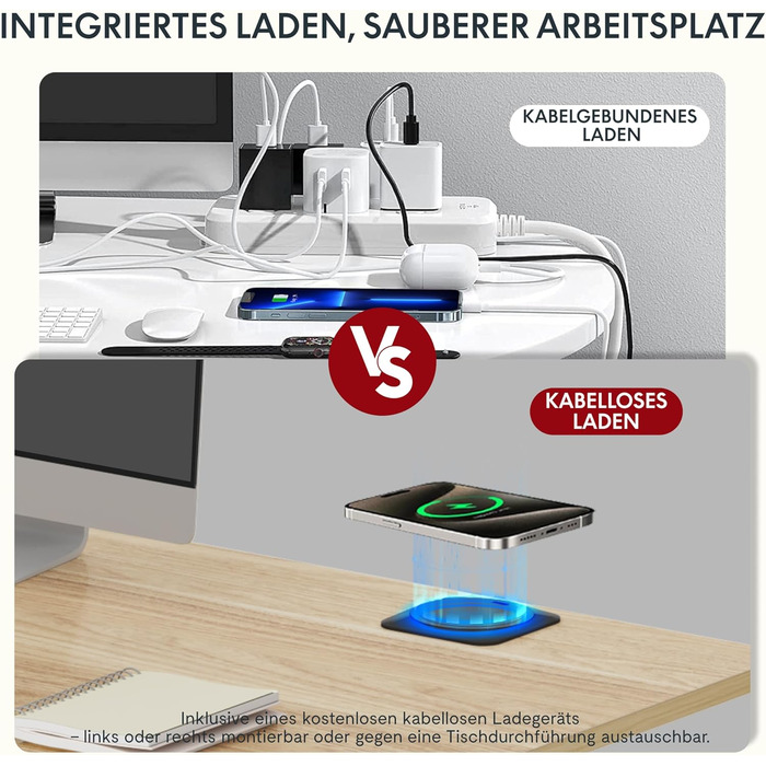 Регульований стіл Sanodesk з бездротовою зарядкою та подвійним мотором, компактний 110x54 см. Стабільний електричний столик для стоячи/сидячи (110 x 54 см, горіх)