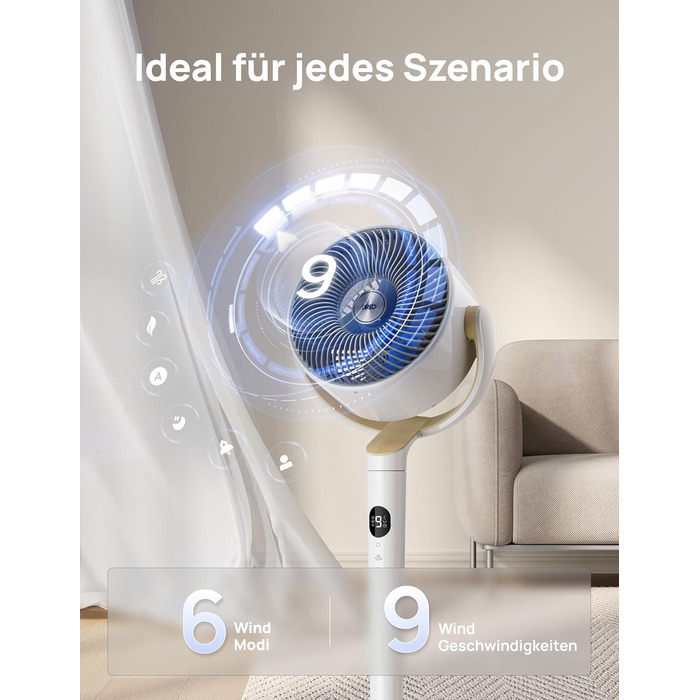 Вентилятор підлоговий Dreo з Wi-Fi, LED, 102 см, 3 режими, 8 швидкостей, 26 м дальність, 1200 м³/год