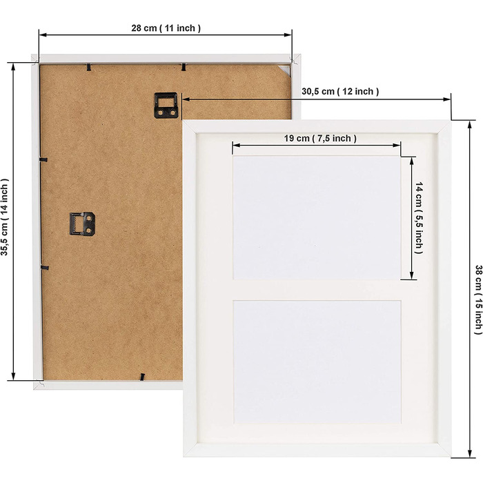 ТИП 18 x 35 см кілька рамок для фотографій, фотогалерея, фотогалерея з паспарту і 3 вирізами для фотографій розміром 10 x 15 см, (28X35 см - 2AP 15x20 см, білий)