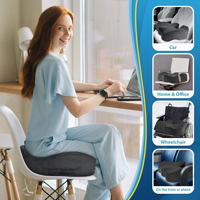 Подушка для сидіння BlissTrends з Memory Foam (13.2 см) - для офісного крісла, авто, літака. Зменшує біль у спині, куприку, ішіасу. Для тривалого сидіння.