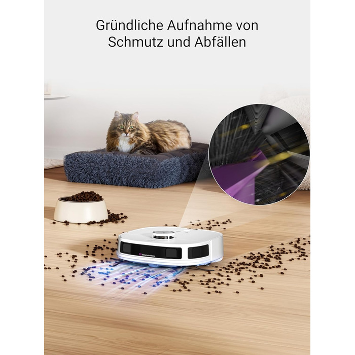 Робот-пилосос EUREKA J12 Ultra з функцією миття підлоги (самостійне очищення, прання та сушка), потужність всмоктування 5000Pa, обертова функція миття, Dual-LiDAR навігація, 3D уникнення перешкод, білий