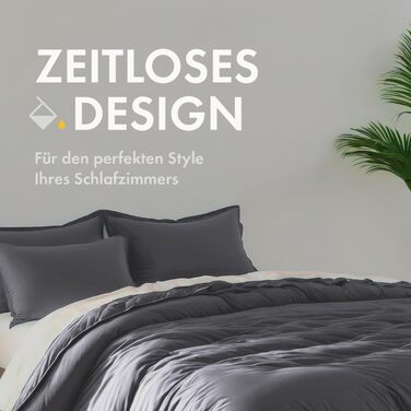 Комплект постільної білизни Sleeptime 200x200, 3-частини - 100% бавовна (200x200 см + 2x 80x80 см) - Oeko-TEX®, блискавка, легкий догляд, дихаючий, приємний до шкіри, антрацит-сірий