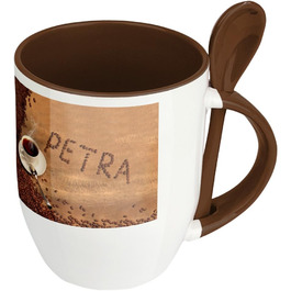 Кружка-ложка Petra з мотивом кавових зерен - коричнева