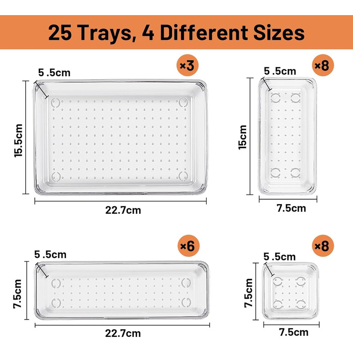 Прозора система організації ящиків Litimkat 25 шт. з нековзними пластиковими ящиками в 4 розмірах
