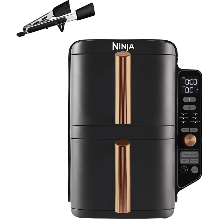 Фритюрниця Ninja Foodi FlexDrawer Dual Zone Air Fryer AF500EUCP, 9.5L, 7-в-1, Чорний & Мідний, з антипригарним покриттям