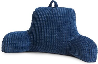 Лежанка для читання Nice Night, подушка-валик, велика, для дорослих та дітей, спинка з підлокітниками, підтримка спини для відпочинку та сну в ліжку/на дивані, вафельний візерунок, стереоскопічний дизайн (Темно-синій, Large)