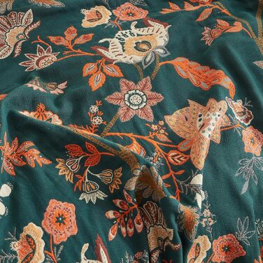 Богемна ковдра Softexly Boho Decke 100% бавовна – двостороння муслінова ковдра 150x200 см, м'яка софа/ліжко, естетичний дизайн, для вітальні та спальні, помаранчевий/зелений (230 x 250 см, Квіткова мелодія)