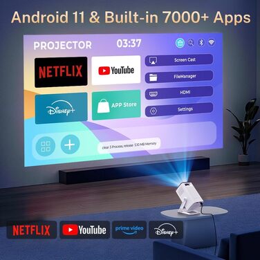 Портативний проєктор LYNCAST HY300 Pro з Wi-Fi, Bluetooth та Android 11. Підтримка 1080P/4K, поворотний на 180°, для домашнього кінотеатру та використання на відкритому повітрі (VisualCube 300 White)