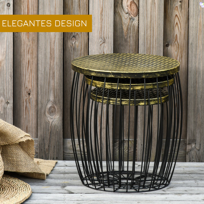 Outsunny Side Tables Набір з 3 металевих кошиків в ретро стилі натуральний+чорний 3 розміри
