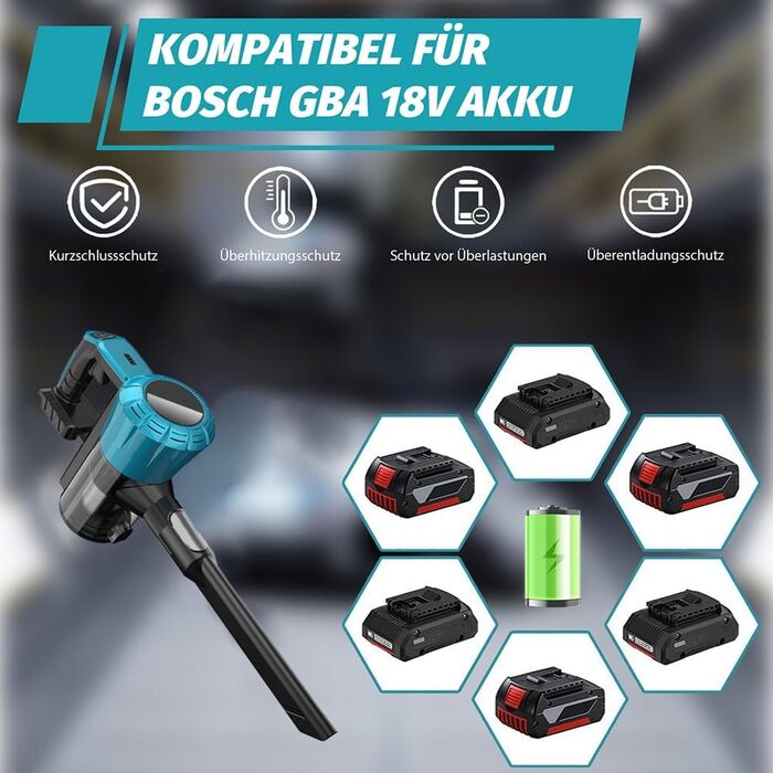 Бездротовий акумуляторний пилосос сухий, замінник Makita 18V, 2 x 5.5AH, 15000Pa, LED, 1.5L, для твердих поверхонь, килимів та шерсті тварин (без акумулятора)