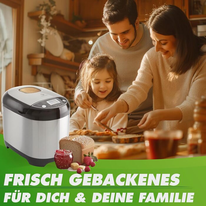 Nutrilovers Brotbackautomat з нержавіючої сталі: 19 програм, 3 розміри хліба, таймер, рецепти