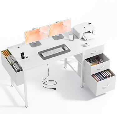 Компактний письмовий стіл Claiks з 3 ящиками, 100x60 см. Комп'ютерний стіл з розетками та USB-портами для дому та офісу