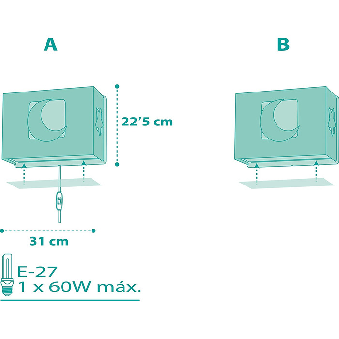Настінна лампа для дітей Dalber, настінна лампа для дітей місяць і зірки Місячне світло (зелений)