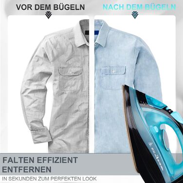 Парове прасування без дротів 2400 Вт: бездрове прасування з керамічною підошвою, вертикальне прасування, захист від накипу, самоочищення та резервуаром для води. Колір: блакитний