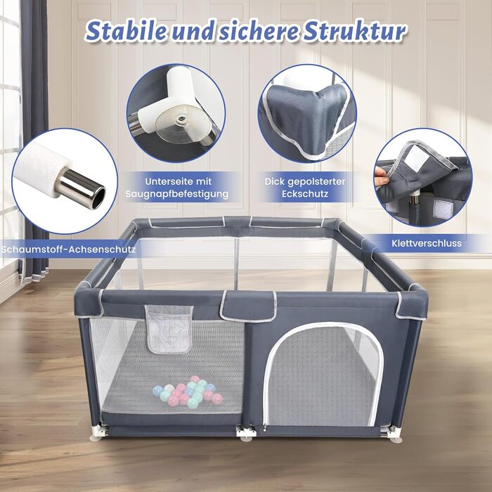 Манеж дитячий CHOLY для немовлят та малюків, 128х128 см, сірий. Безпечний, з сіткою та м'яким захистом, легко збирається