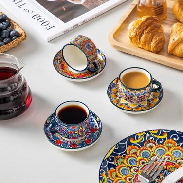 Набір чашок для еспресо Vancasso 4 шт., 150 мл SIMI з підставками та стійкою, керамічні чашки для еспресо, капучино, лате, мокко