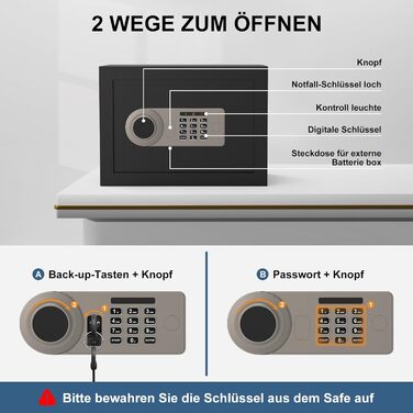 Сейф Diyife 16L з цифровим замком, сигналізацією та підсвіткою. Меблевий сейф з висувною полицею, з міцної сталі SPCC, 35x25x25 см, 2 ключі. Для дому, офісу, готелю.