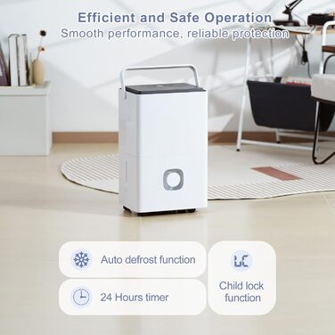 Електричний осушувач повітря з насосом: 80 л/день, компресорний, бак 8 л, повітряний потік 400 м³/год, смарт-гігростат, тихий будівельний осушувач для підвалу/квартири/офісу/ванної кімнати/спальні, чорний & білий (сірий & білий)