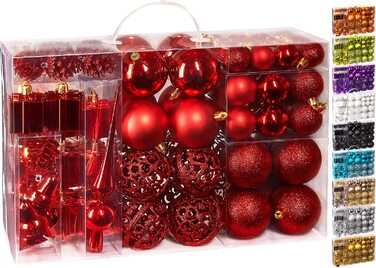 Набір різдвяних дрібничок BRUBAKER з 101 предмета, прикрашений ялинковими прикрасами з мережива дерева (червоний)