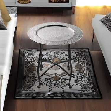 Марокканський стіл Металевий журнальний стіл Sule ø 40 см круглий Східний круглий чайний столик малий з відкидною рамкою в чорному кольорі Піднос цих розкладних столів східний в сріблястому кольорі