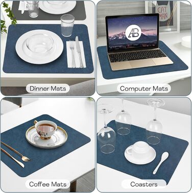 Набори підставки під тарілки 6 шт., неслизькі, миючі, з штучної шкіри, 40 x 30 см (блакитний/сірий)