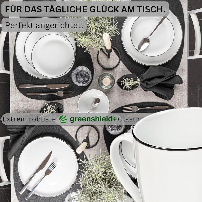 Набір кавових чашок SÄNGER 12 шт. з блюдцем, 6 персон, порцеляна, білий з чорними акцентами, 200 мл, PREMIUM COLLECTION (Marlo Black Rim)