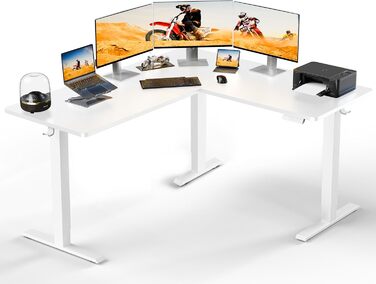 Електричний кутовий стіл ErGear 160 x 140 см, білий, з регулюванням висоти, 4 пам'яті