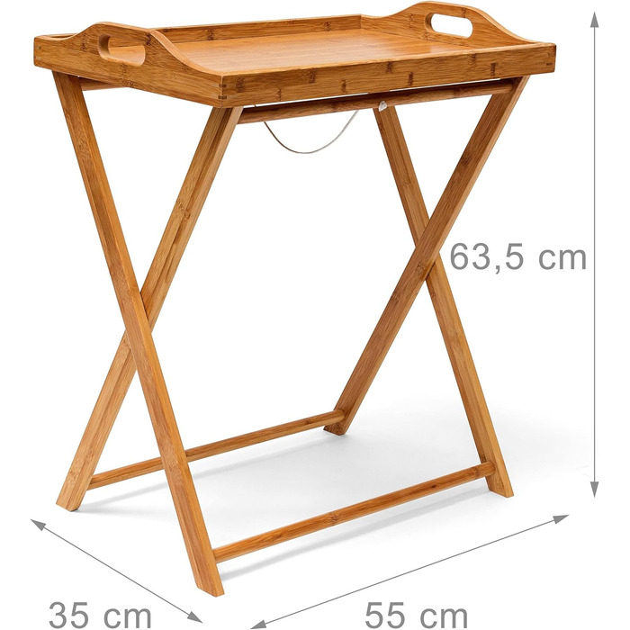 Столик для підносів Relaxdays, бамбук, ВхШхГ 63,5 x 55 x 35 см, відкидний журнальний столик з підносом, для сніданку, природа одномісна