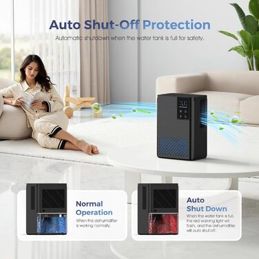 Електричний осушувач повітря, тихий, 2.5L з LED дисплеєм, автоматичне відтанення, проти вологи та плісняви, енергозберігаючий, чорний