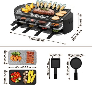 Електрогриль Raclette SUBTLETY для 8 осіб з гранітною плитою, антипригарним покриттям та 14 порціонними формами