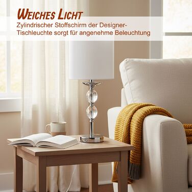 Лампа для столу Relaxdays з кришталевою основою та тканинним абажуром
