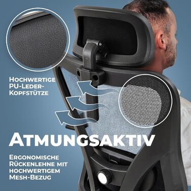 Крісло офісне Clouvou CleverSeat Ergonomiczne: регульоване, для офісу та геймінгу, чорне, до 150 кг