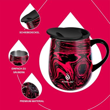 Кружка для кави та чаю Ideus 470 мл з нержавіючої сталі, подвійні стінки, вакуумна ізоляція, з неслизьким ручним тримачем та кришкою-ковпачком, об'єм 470 мл (зелений)