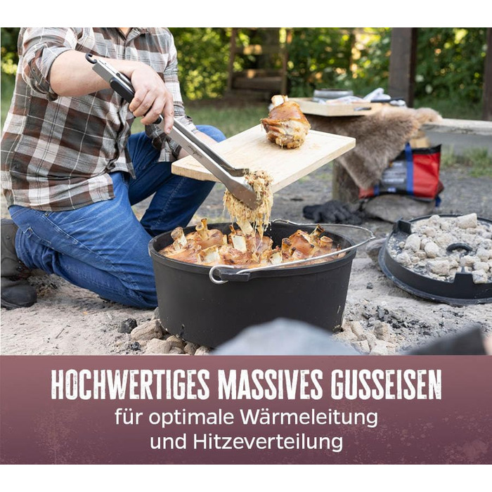 Набір Dutch Oven Grillfürst BBQ Edition DO 9: чавунний котелок з ніжками, 8,5 л (Dutch Oven DO 28) з підйомником кришки та сумкою для зберігання