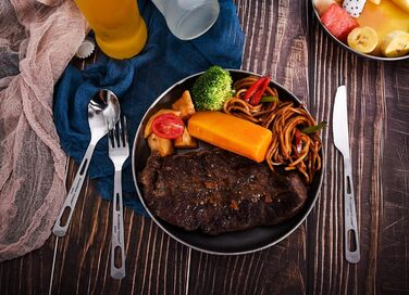 Набір туристичного посуду iBasingo Titan 3 шт. (вилка, ложка, ніж) з нержавіючої сталі - для кемпінгу, риболовлі, пікніків, грилів