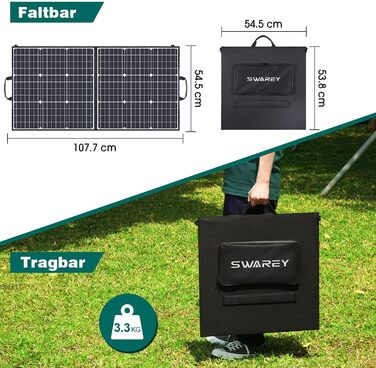 Портативна електростанція SWAREY 166 Втгод, 230 В змінного струму, USB-C PD 30 Вт, акумулятор LiFePO4, включаючи сонячну панель 100 Вт