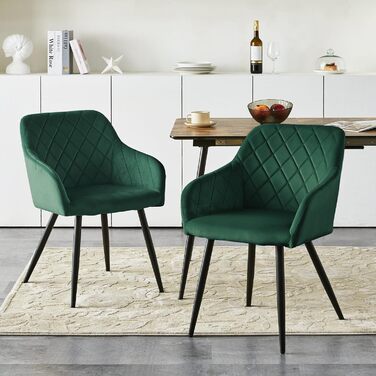 Крісла для їдальні CLIPOP, комплект 4 шт., обтягнуті оксамитом, з металевими ніжками, для вітальні, кухні, їдальні (4 шт., оксамит, зелений)