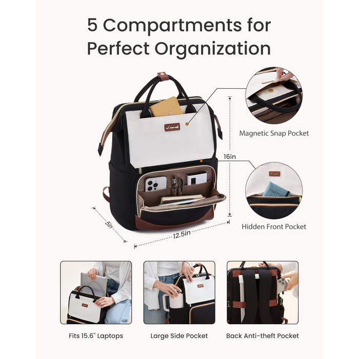 LOVEVOOK Рюкзак для жінок 15.6 дюймів, рюкзак для школи, підлітки, велика кишеня для пляшки, елегантний рюкзак для подорожей, сумка для навчання, універсальна шкільна сумка, водонепроникний рюкзак для роботи, подорожей, навчання, 15.6 дюймів, бежевий, чор