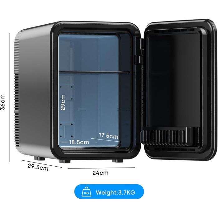 Mini холодильник Enventor 10L: компактний, тихий, з функцією охолодження та нагріву (12V/220V) для авто, спальні, офісу, косметики (чорний)