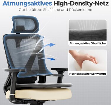 Офісне крісло COMHOMA ергономічне з 3D-підголівником та підтримкою попереку, регульовані підлокітники, функція гойдання