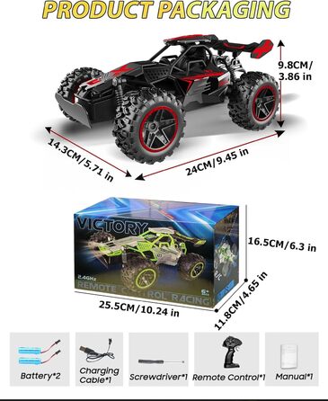 RC Автомобіль на радіокеруванні 2.4GHz, Monstertruck 15+ км/год зі світлодіодами, іграшка для хлопчиків, чорно-червоний (сірий/зелений)