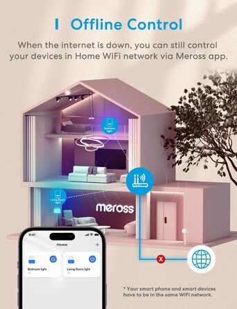 Приліжковий світильник meross Wi-Fi, сумісний з Apple HomeKit, Alexa, Google з регулюванням яскравості, RGBCW, сенсорний.