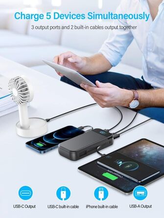 Вт USB-C, вбудований кабель, LED-дисплей, сумісний з iPhone/Android, 45800mAh, PD22.5