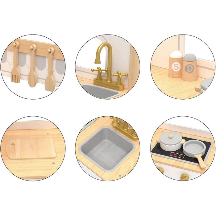 Дитяча дерев'яна кухня Mamabrum XXXL з LED-підсвічуванням та аксесуарами: мікрохвильова піч, посуд, столові прибори. Ігровий набір для дітей 3+ (кухня куткова)