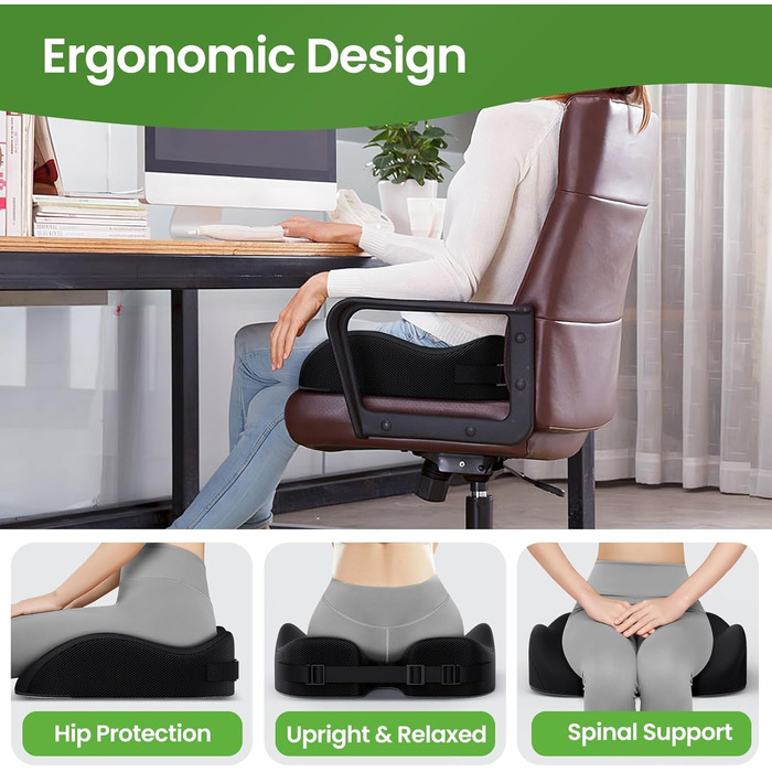 Ортопедична подушка для сидіння Benazcap: для офісного крісла, автомобіля, ігрового крісла. Знівелює біль у куприку, попереку та сідницях. Розмір: 42*18*20 см