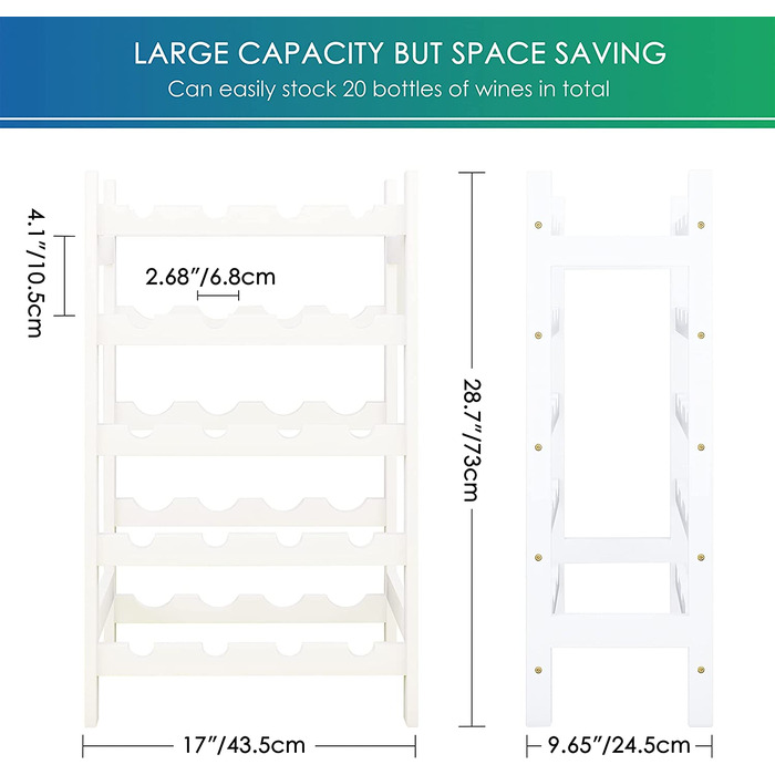 Стильна полиця для вина на 20 пляшок SMIBUY з бамбука - 5 ярусна, для кухні, комори, погреба, бару