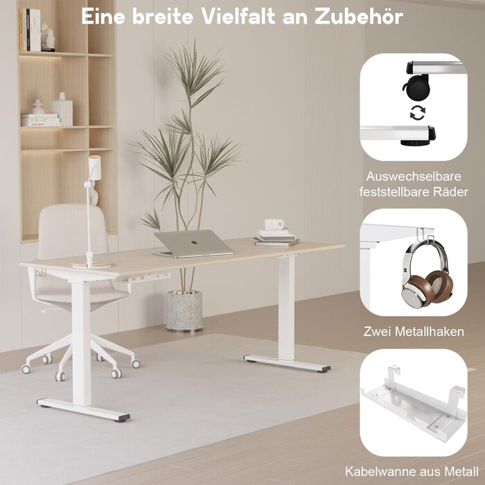 Електричний регульований стіл Homall з 2 моторами, підйом до 100 кг, телескопічний, з пам'яттю та захистом від зіткнень (білий)